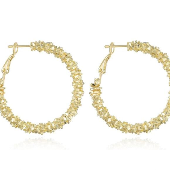 Gold Textured Hoop Earrings - Picture 1 of 2